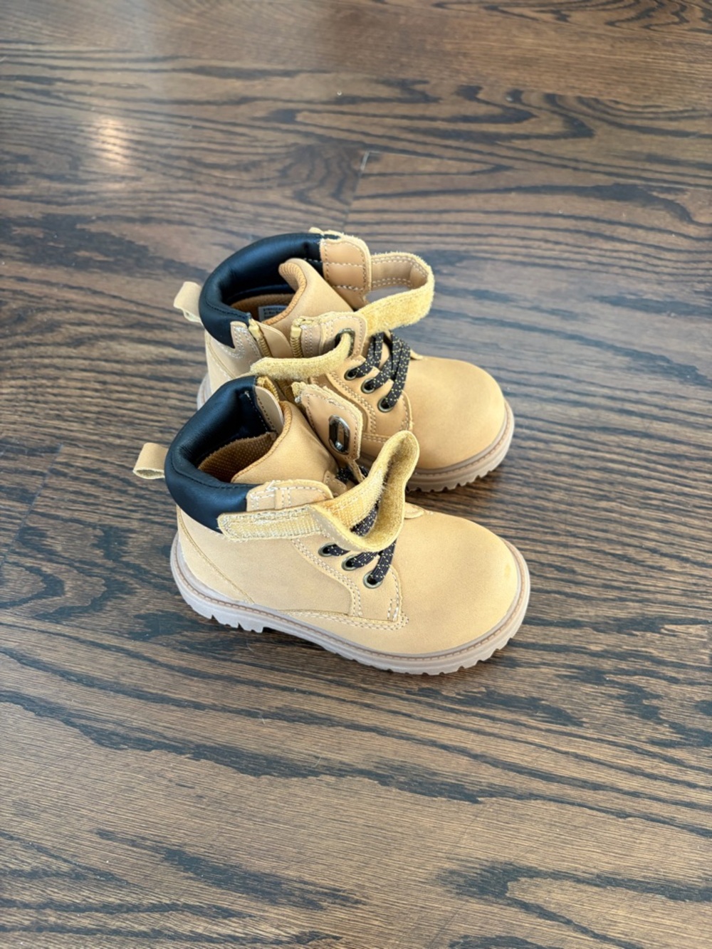 Kids Tan Work-Style Boots with Black Collar